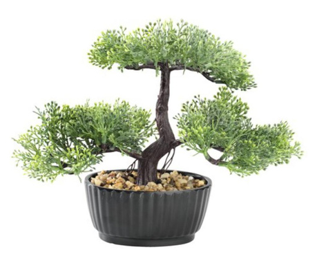 Planta artificiala decorativa, bonsai in ghiveci, 23x15x18 cm, verde