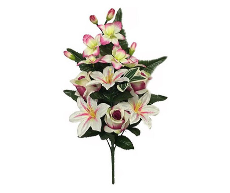 Buchet de flori artificiale, crini si trandafiri, lungime 35 cm