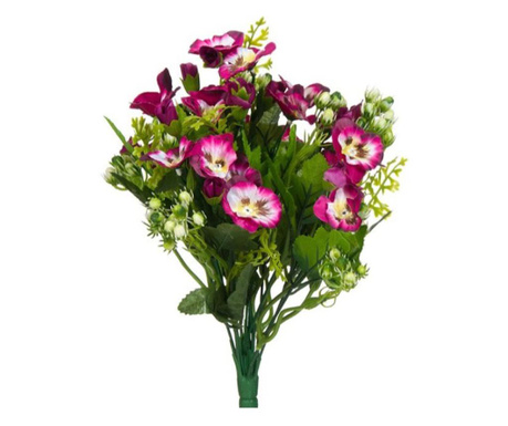 Buchet de plante artificiale decorative, flori albe si roz si frunze verzi, inaltime 35 cm
