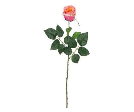 Floare artificiala decorativa, trandafir roz cu frunze verzi si coada lunga, lungime 50 cm