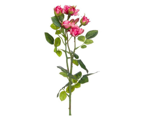 Floare artificiala decorativa, trandafir roz cu frunze verzi si boboci, lungime 65 cm