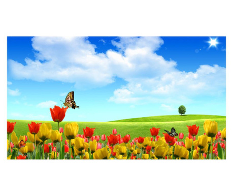 Media pillangók és tulipánok vászon kép, 60x40 cm