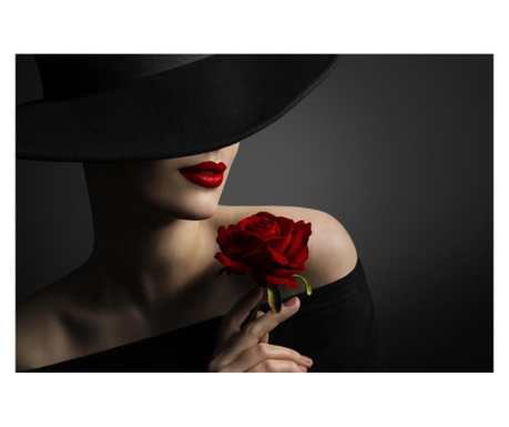 Media vászon kép, portré nő, divat, vörös rózsa 2, 90x60 cm