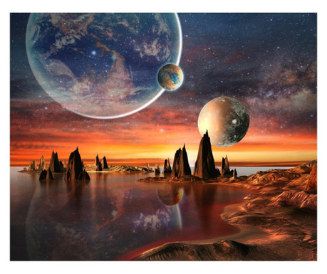 Media vászon kép, univerzum, bolygó hegyekkel és tengerrel, 90x60 cm
