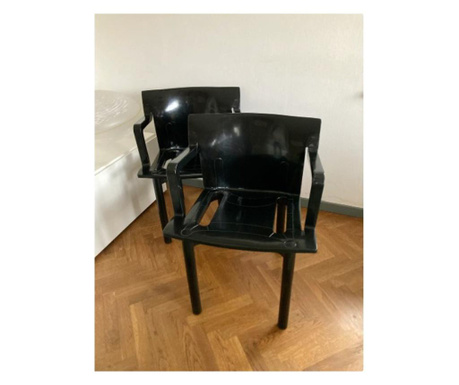 Vintage kartell fekete műanyag karfás szék szett,2 db, (k4870), tervező: anna castelli ferrieri, b. kategória