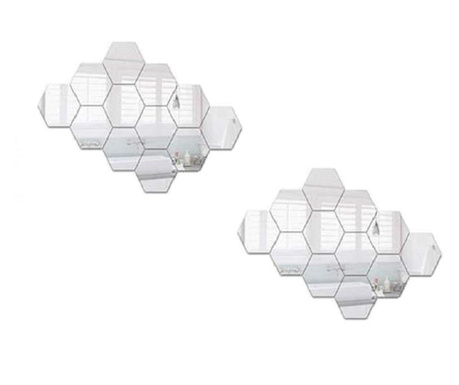 Oglinzi Decorative Hexagonale tip Fagure Hexagon, din Material Acrilic, pentru Decorare Pereti Living sau Dormitor - 24 Bucati M