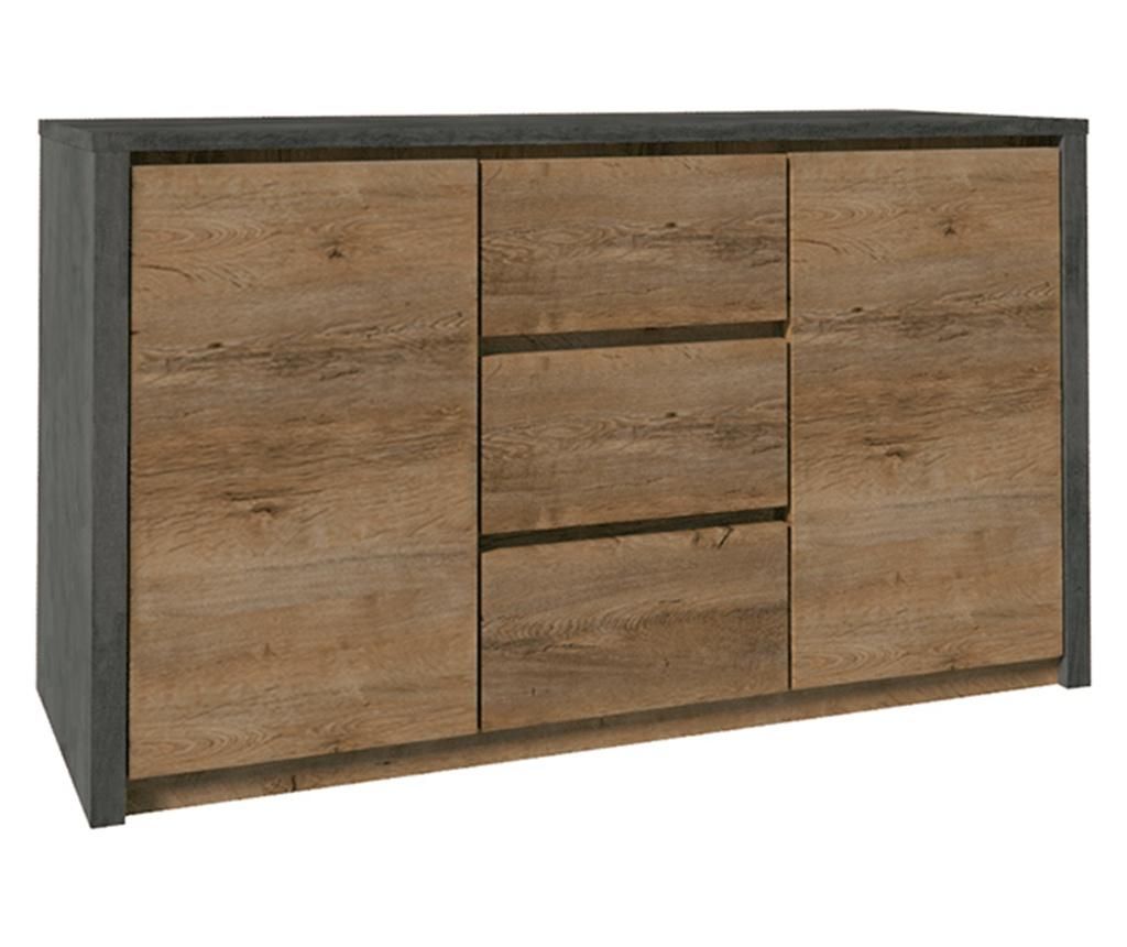 Predalnik z 2 vrati in 3 predali, hrast Lefkas temno rjav in Montana siva, 140x80x43 cm