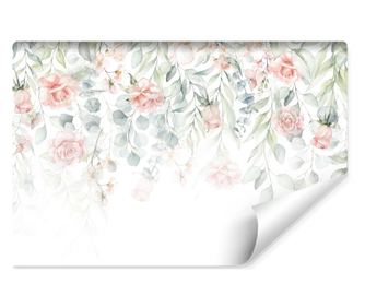 Fototapet pentru Dormitor Frunze TRANDAFIRI Flori Acuarela  135x90cm