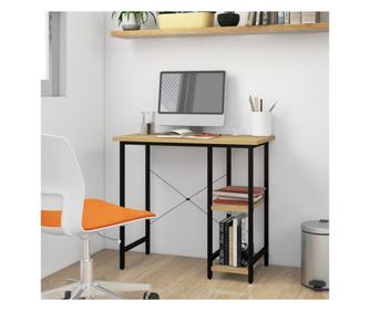 Бюро за компютър черен/светъл дъб 80x40x72 см MDF/метал