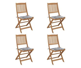 Zložljivi vrtni stoli s blazinami, 4 kosi, masivno akacijevo leso