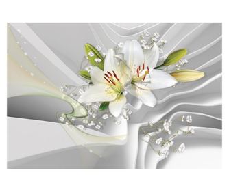 Fototapet autocolant PVC , Flori albe si verzi, 120x180 cm