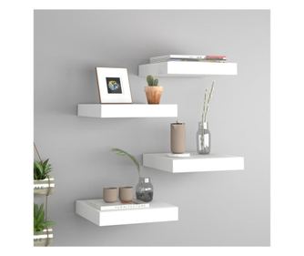 Rafturi de perete suspendate, 4 buc., alb, 23x23,5x3,8 cm, MDF