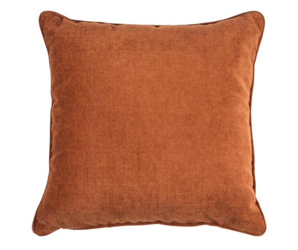 Perna decorativa cu husa detasabila, inchidere cu fermoar, design snur pe margini, 45 x 45 cm, caramizie, Topi Dreams 