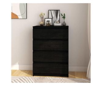 Dulap lateral, negru, 60x36x84 cm, lemn masiv de pin