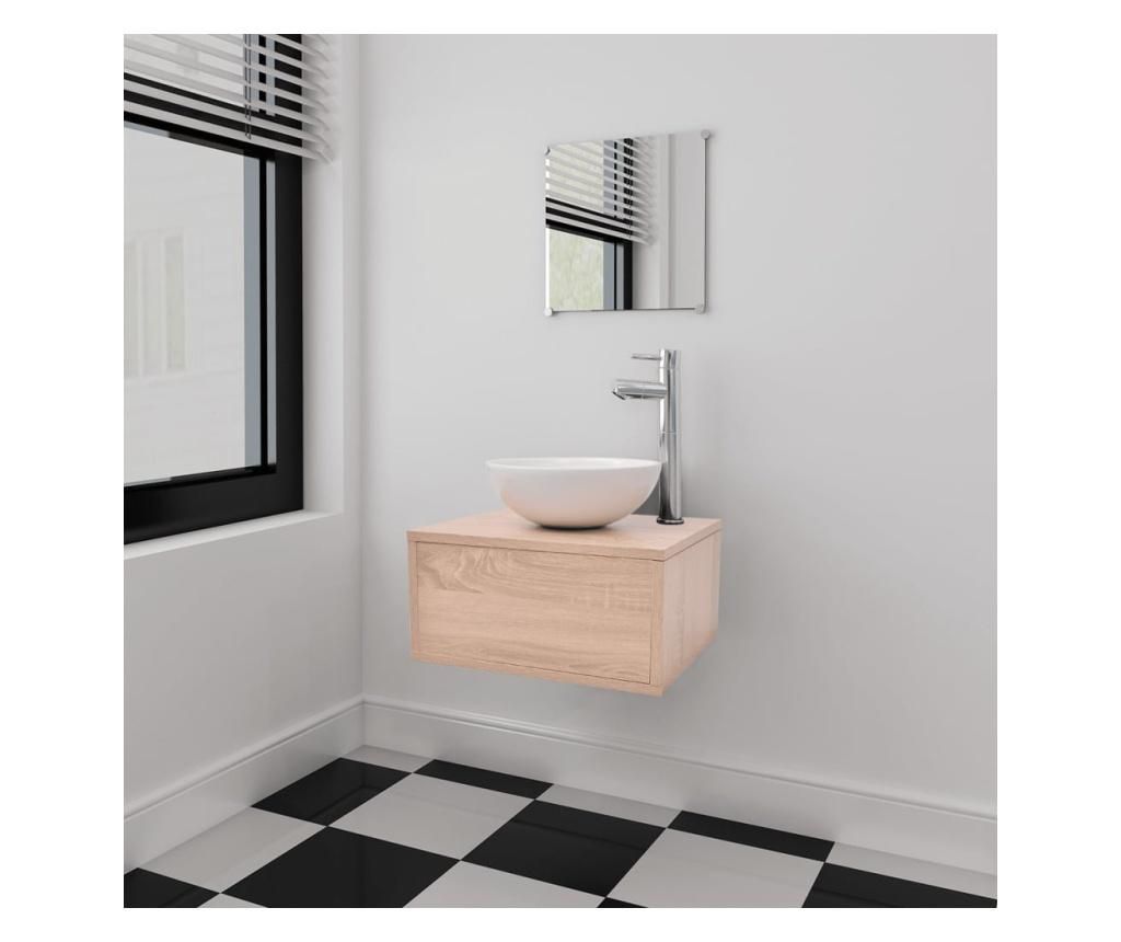 Set pohištva za kopalnico, 3 kosi, bež, s umivalnikom