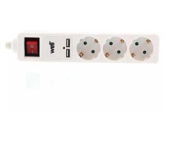 Prelungitor 3 prize 3m cu 2x usb 2.1a, cablu 3x1.5mmp, Well