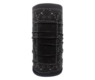 Bandana multifunctionala 26, poliester, 50x25cm, material elastic, tip burlan, negru intens, chenar flori