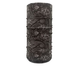 Bandana multifunctionala 25, poliester, material elastic, 50x25cm, universala, tip burlan, negru carbune, model flori mici
