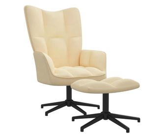 Sedežna garnitura z taburejem, bela krema, žamet