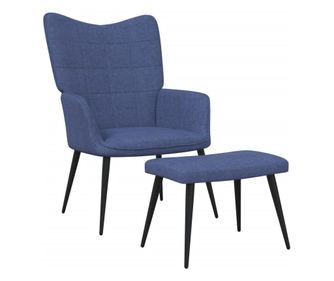 Sedežna garnitura za sprostitev s taburejem, modra, tekstil