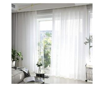 Set perdea voal cu rejansa din bumbac tip fagure, Premium, 400x235 cm, alb mat, 2 buc  400 x 235