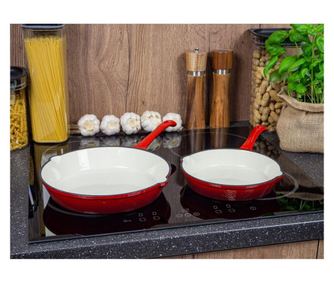 Tigaie din fontă Kinghoff KH 2262, 26 cm, emailată, potrivită pentru cuptor, roșu