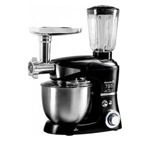 Кухненски робот със стоманена купа Hausberg HB-7605NG, 1000 W, Блендер, Миксер, Месомелачка, Черен