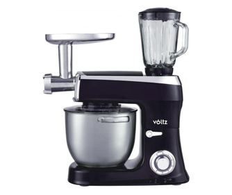 Кухненски робот Voltz V51115AS, 2100W, 7.5 литра, Месомелачка и Блендер, 3 бъркалки, 6 степени+Pulse, Черен