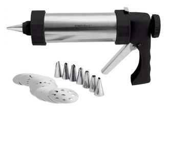 Seringă pentru dulciuri Kinghoff KH 1363, 21x17 cm, 8 șabloane, 8 duze, Oțel inoxidabil, Gri/negru