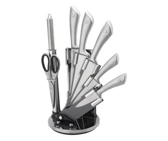 Set Cutite Ascutitor si Foarfece Royalty Line RL-KSS600, 8 piese, Suport, Otel inoxidabil