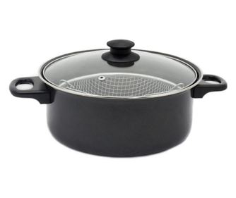 Oala cu cos de prajit Rosberg R51213A, 24 cm, 4 litri, Negru