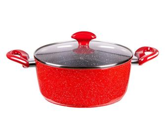 Oala Voltz V54418A20, 20 cm, 2.2 litri, Acoperire cu marmura, Inductie, Rosu