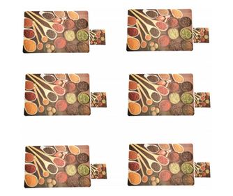 Set suport pahar si farfurie pentru servirea mesei, model Pufo Brown Spices, 6 bucati