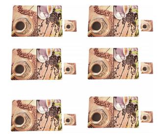 Set suport pahar si farfurie pentru servirea mesei, model Pufo Cup of Coffe, 6 bucati