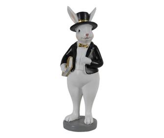 Figurina Iepuras Paste Boy din polirasina alba neagra 7x7x20 cm