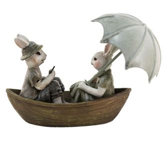 Figurine Iepurasi Paste in barcuta din polirasina 14x10x12 cm