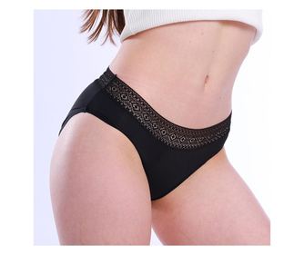 Chiloți Menstruali cu Dantelă Geometrică - S, Negru