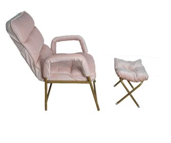 Set fotoliu cu taburet, cadru metalic si manere acoperite, roz pudrat 103cm x 58cm