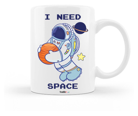 Cana personalizata cu mesajul "i need space", ceramica alba, 330 ml