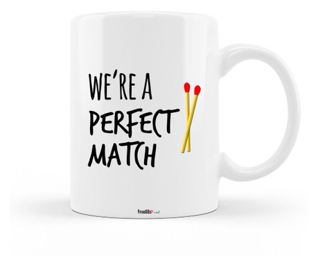 Cana personalizata cu mesajul "we are a perfect match", ceramica alba, 330 ml