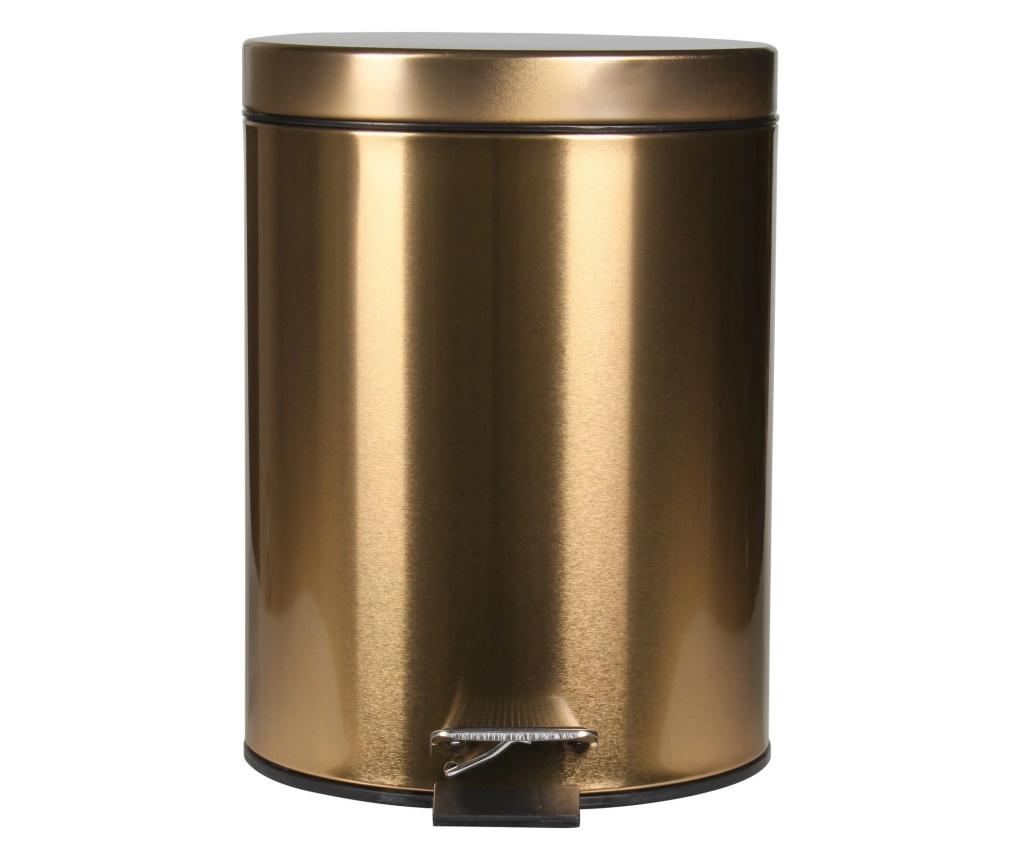Cos de gunoi, pentru baie, 5 l, cu pedala, forma rotunda, otel, auriu, 20x20x28 cm, cb2242