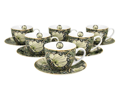 Porcelán teás csésze aljjal 6 személyes dobozban William Morris Pimpernel