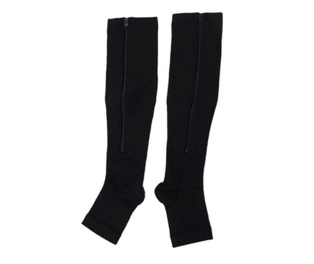 Ciorapi compresivi ZipperSoft, pentru imbunatatirea circulatiei sanguine, cu fermoar, confortabile, universale, negru, S/M, Doty
