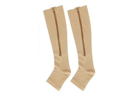 Ciorapi compresivi ZipperSoft, pentru imbunatatirea circulatiei sanguine, cu fermoar, confortabile, universale, nude , S/M, Doty