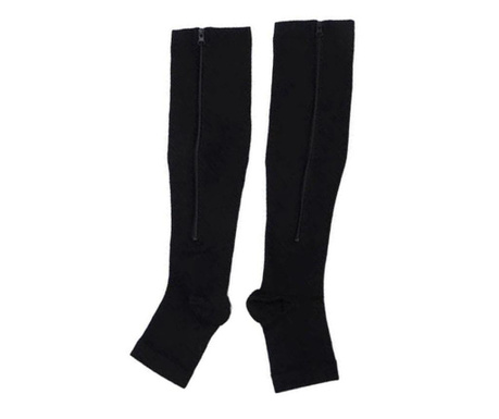 Ciorapi compresivi ZipperSoft, pentru imbunatatirea circulatiei sanguine, cu fermoar, confortabile, universale, negru, L/XL, Dot