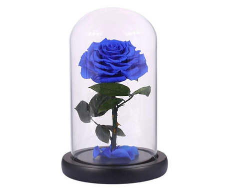 Trandafir criogenat mare albastru in cupola sticla (Ø=9-9,5cm, rezista 25 ani)