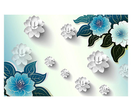 Media "kék-fehér virágok" Öntapadó és mosható fotótapéta, 220 x 135 cm