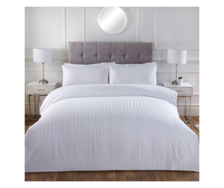 Lenjerie de pat, Cotton Deluxe Home & Hotel, 2 persoane, bumbac 100%, damasc (dungi subtiri), cearsaf de pat 220×240 cm