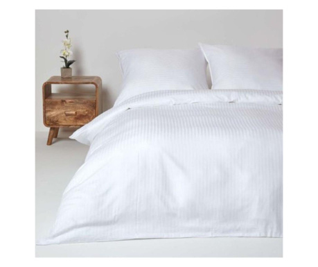 Lenjerie de pat, Cotton Deluxe Home & Hotel, 2 persoane, bumbac 100%, damasc saten (dungi subtiri) cearsaf de pat 240×260 cm