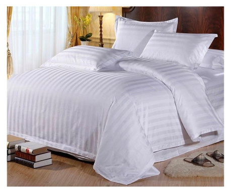 Lenjerie de pat, Cotton Deluxe Home & Hotel, 2 persoane, bumbac 100%, damasc (dungi late), cearsaf de pat 220×240 cm